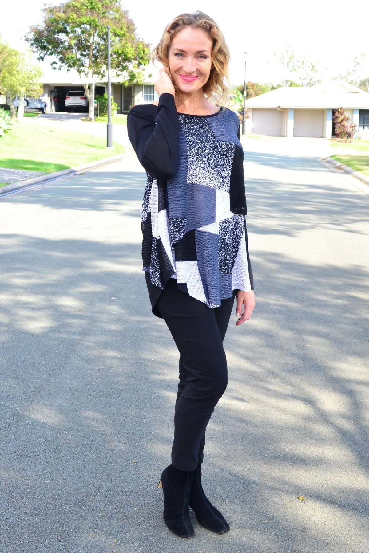 Grey Cross Over Layered Swing Tunic Top