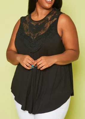 Hi Curvy Plus Size Women Lace Hem Flare Tank Top