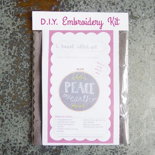 I Heart Stitch Art Embroidery Basic Kit : Peace on Earth - Grey