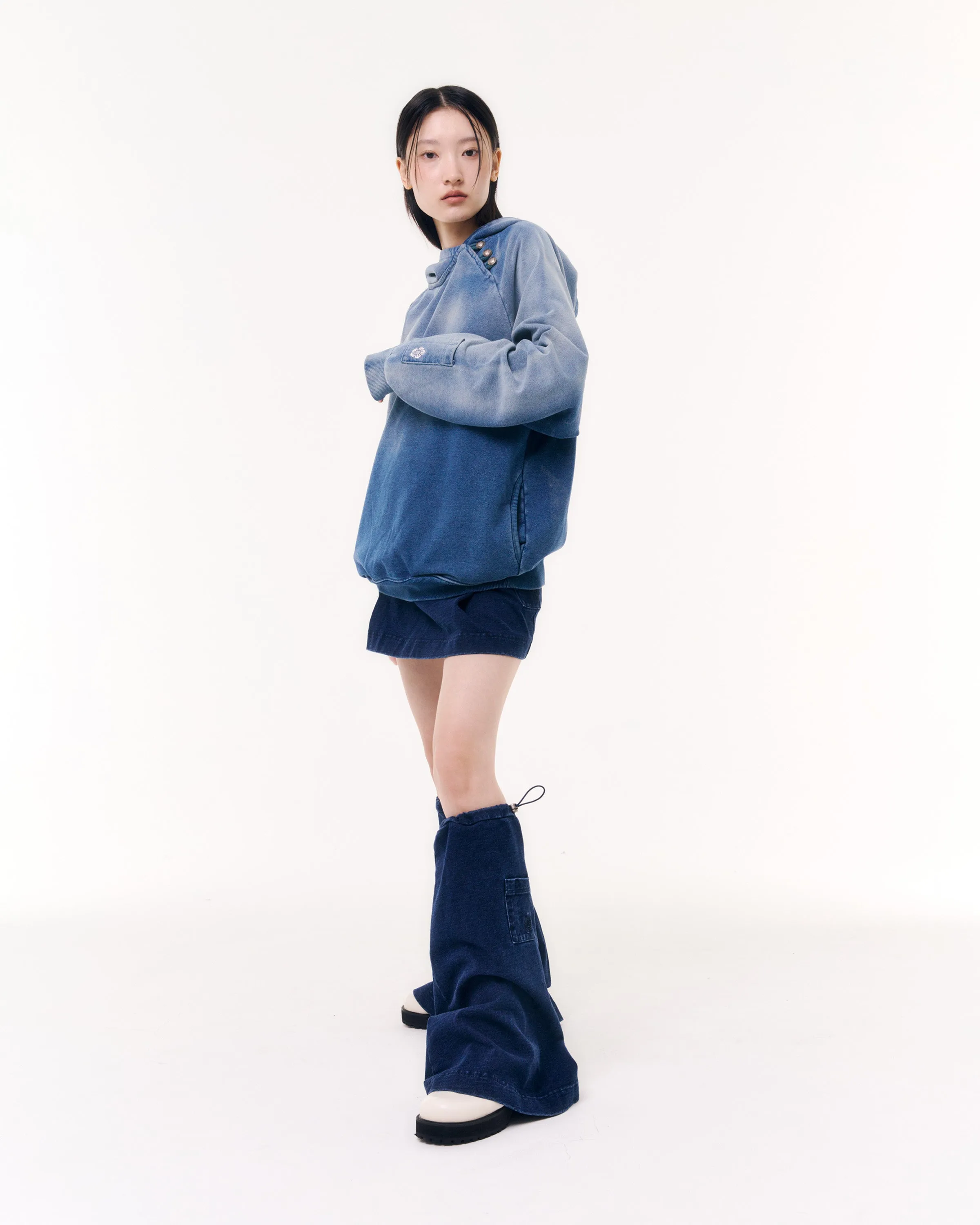 INDIGO DENIM UNIFORM SWEATSKIRT & LEG WARMERS