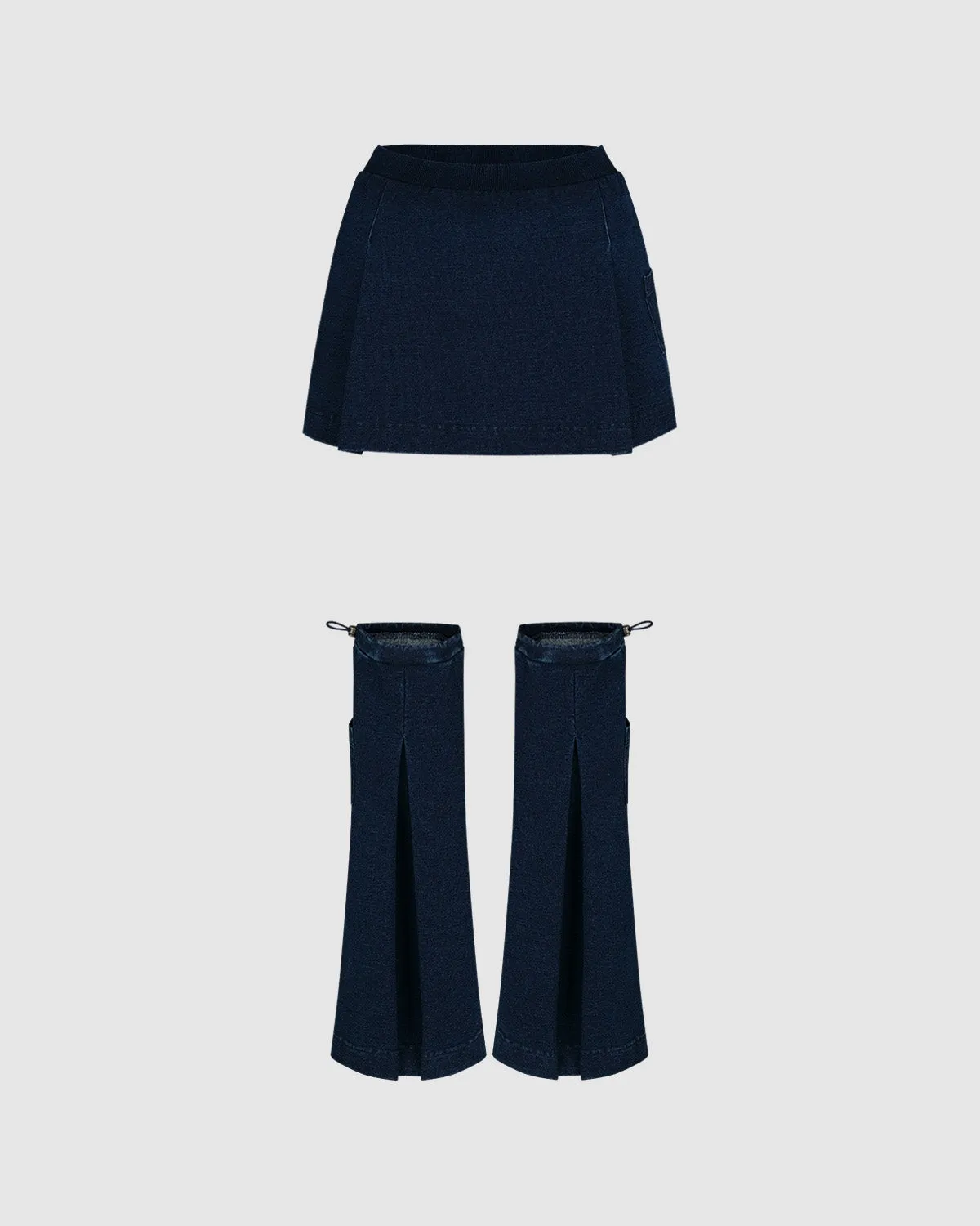 INDIGO DENIM UNIFORM SWEATSKIRT & LEG WARMERS