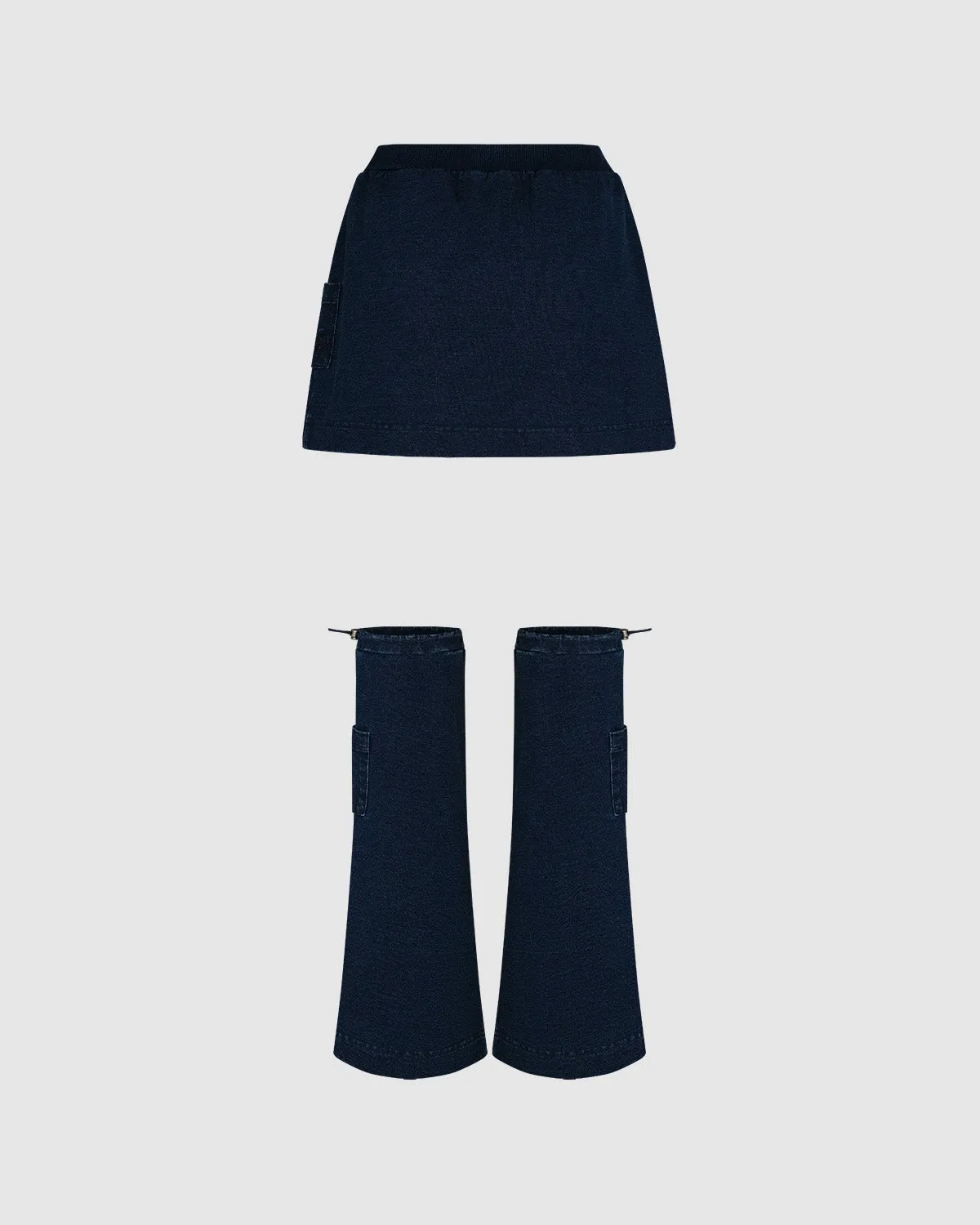 INDIGO DENIM UNIFORM SWEATSKIRT & LEG WARMERS