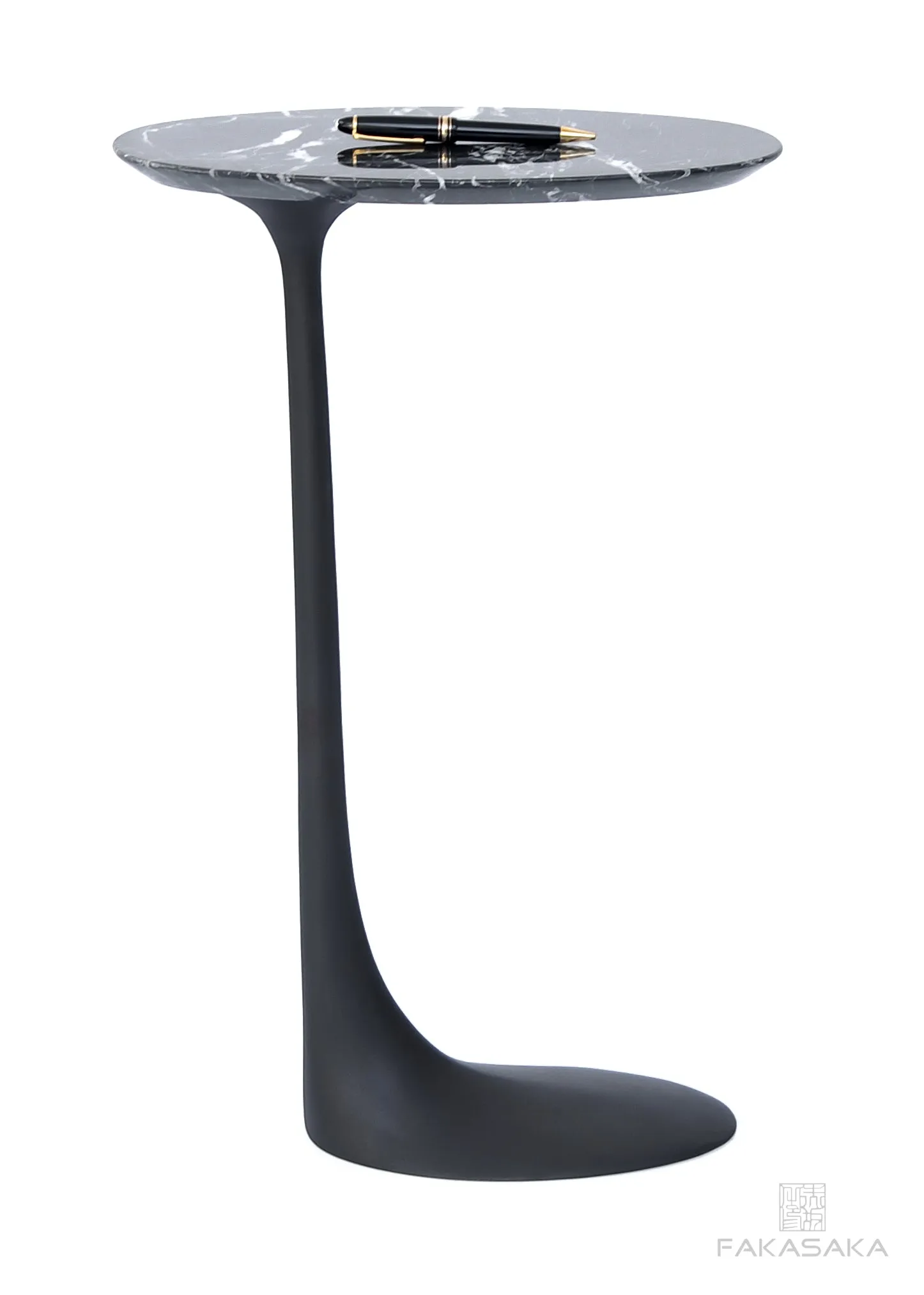 KEITH DRINK TABLE<br><br>NERO MARQUINA MARBLE<br>DARK TEXTURED BRONZE