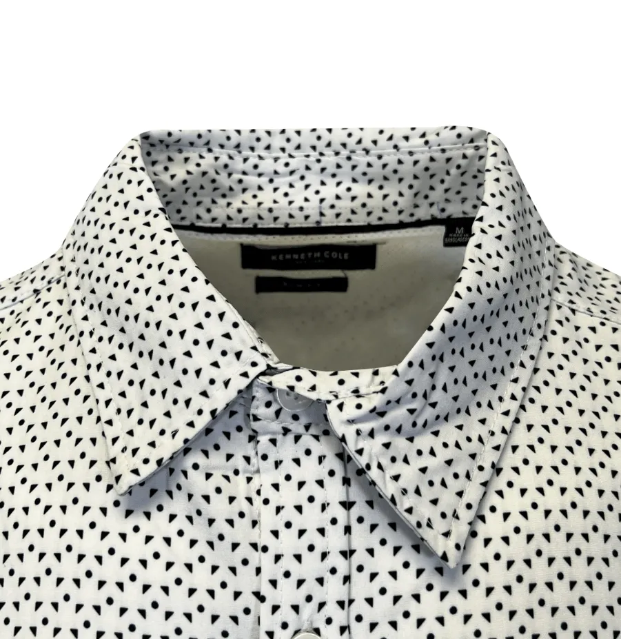 Kenneth Cole Men's White Shirt Triangle Dotted 2 Pockets Woven S/S (S04)