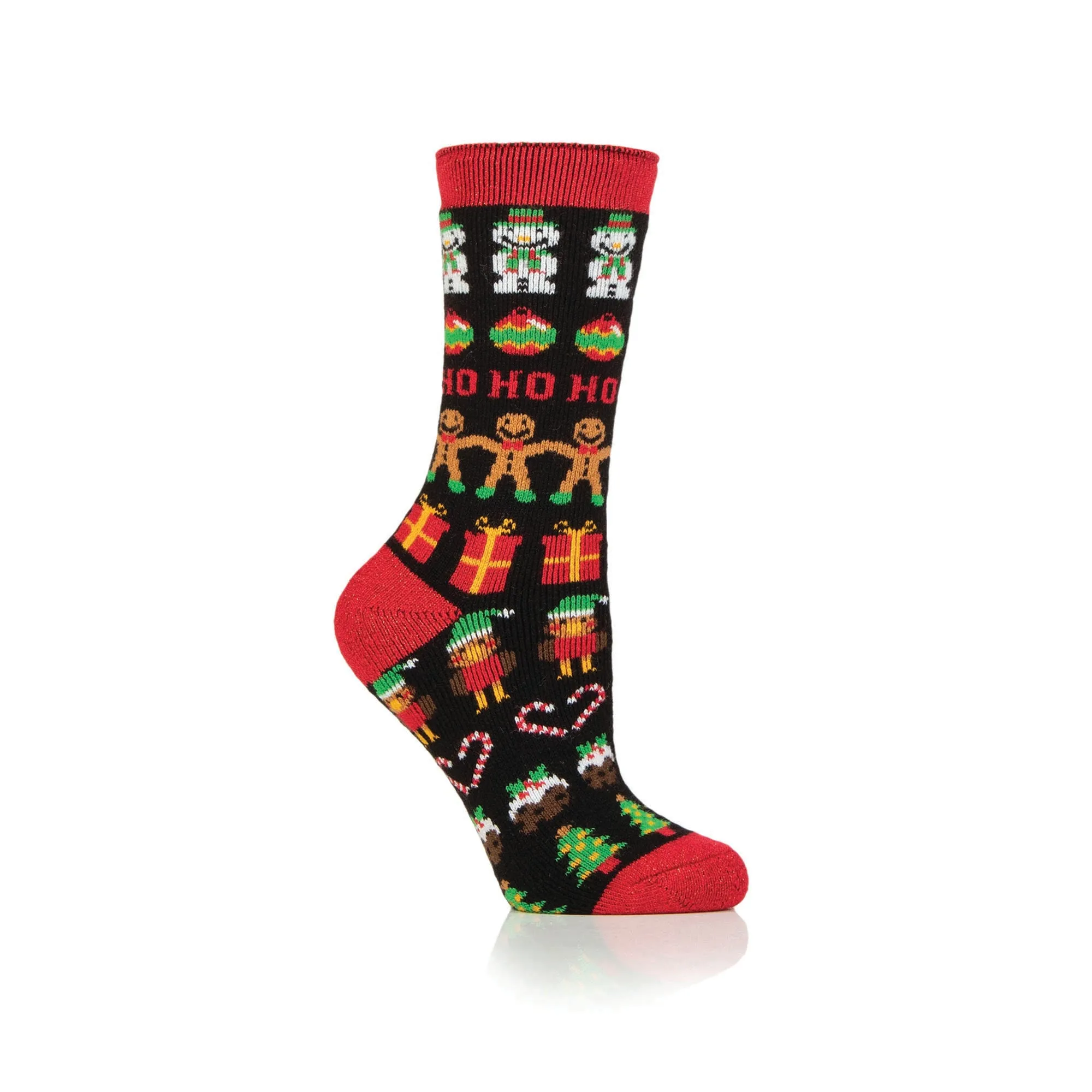 Ladies Lite Christmas Socks - Gingerbread & Baubles