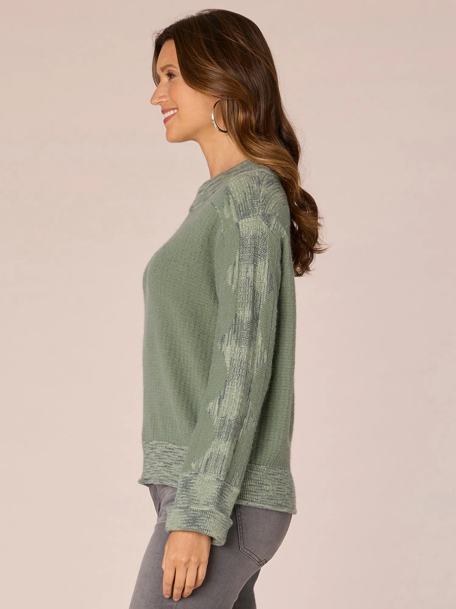 Long Cuffed Sleeve Mock Neck Space Dye Framing Sweater