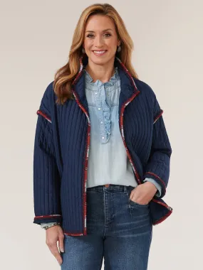 Long Sleeve Funnel Neck Quilted Embroidered Edge Jacket