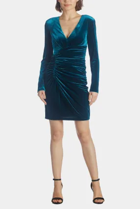 Long Sleeve Ruched Wrap Cocktail Dress