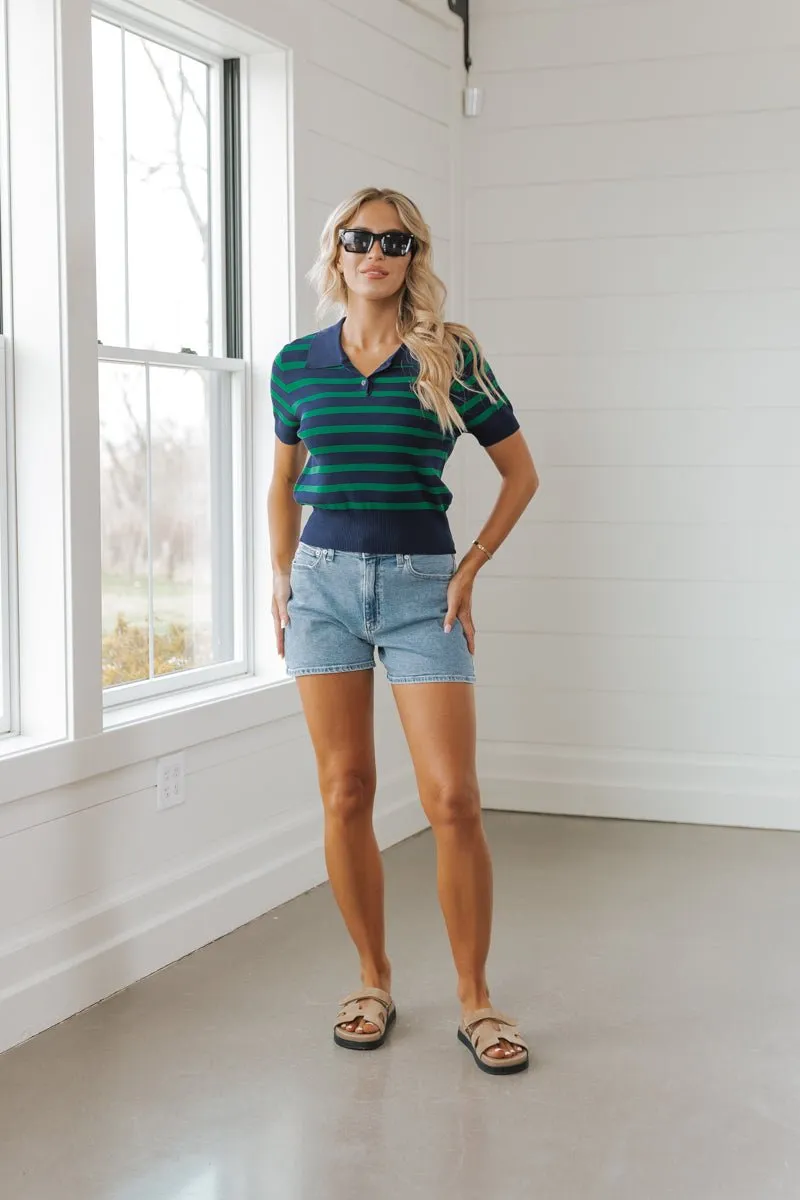 Navy Striped Short Sleeve Sweater - FINAL SALE