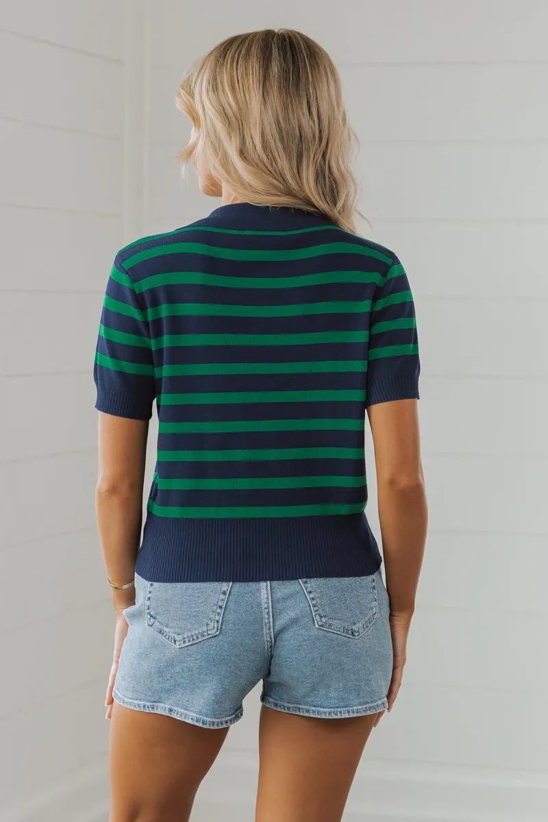 Navy Striped Short Sleeve Sweater - FINAL SALE