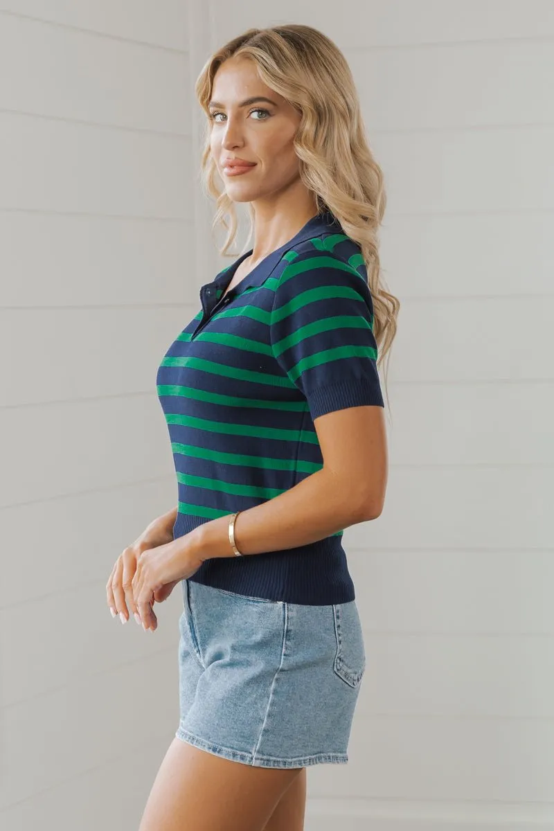 Navy Striped Short Sleeve Sweater - FINAL SALE