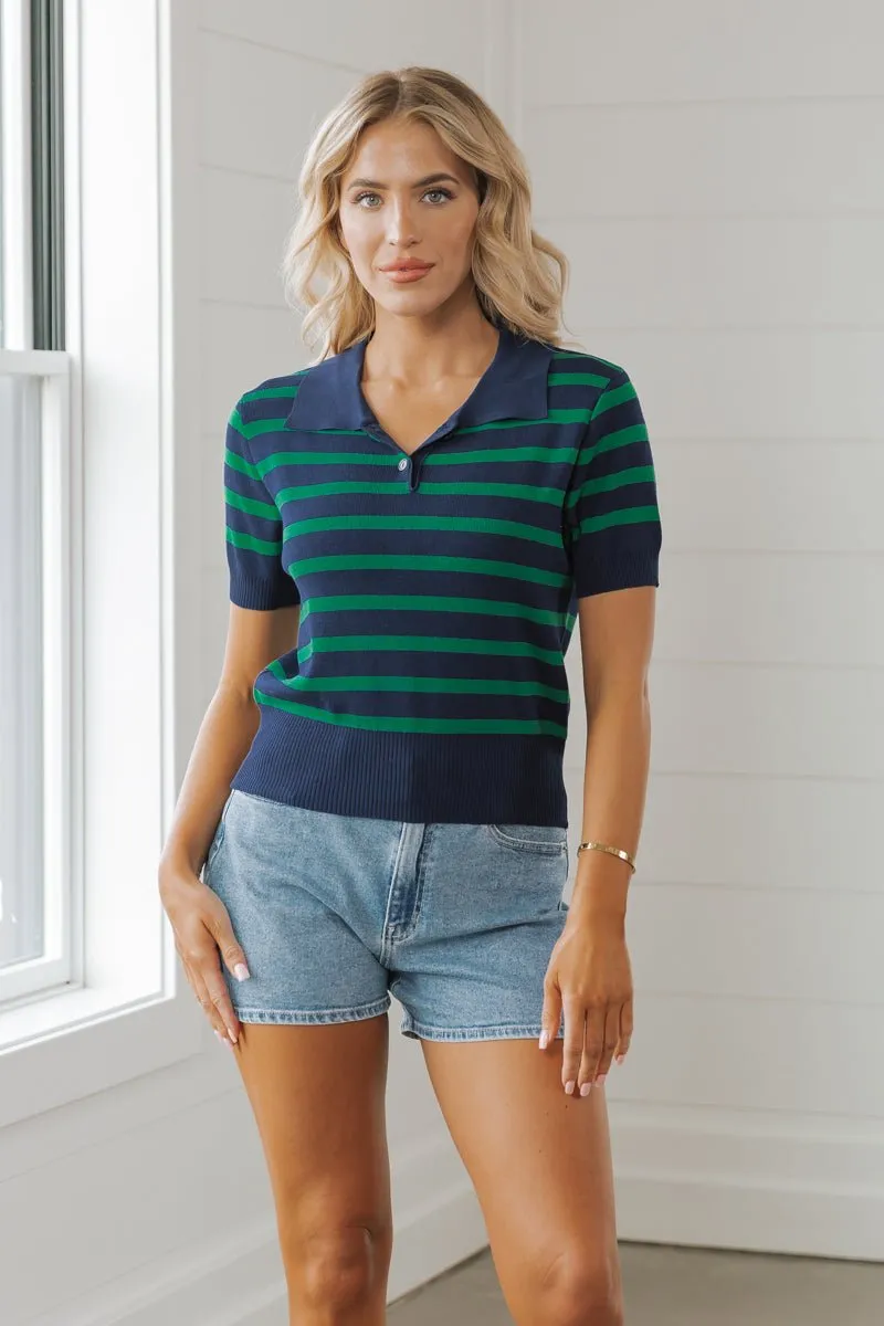 Navy Striped Short Sleeve Sweater - FINAL SALE