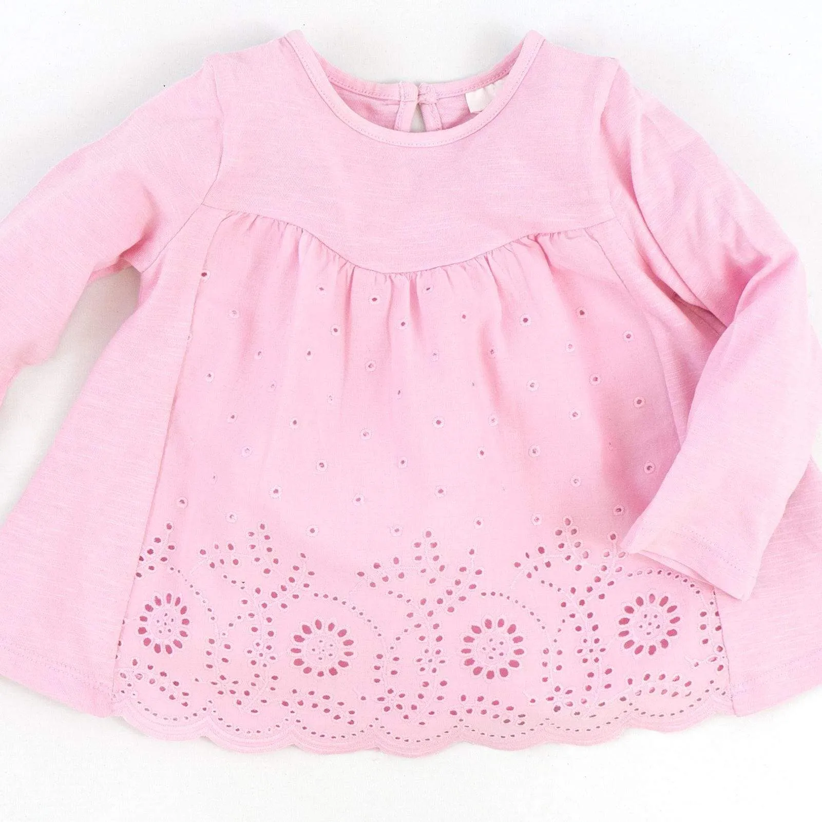 Next Girls Pink Long Sleeve Embroidered Cotton Top