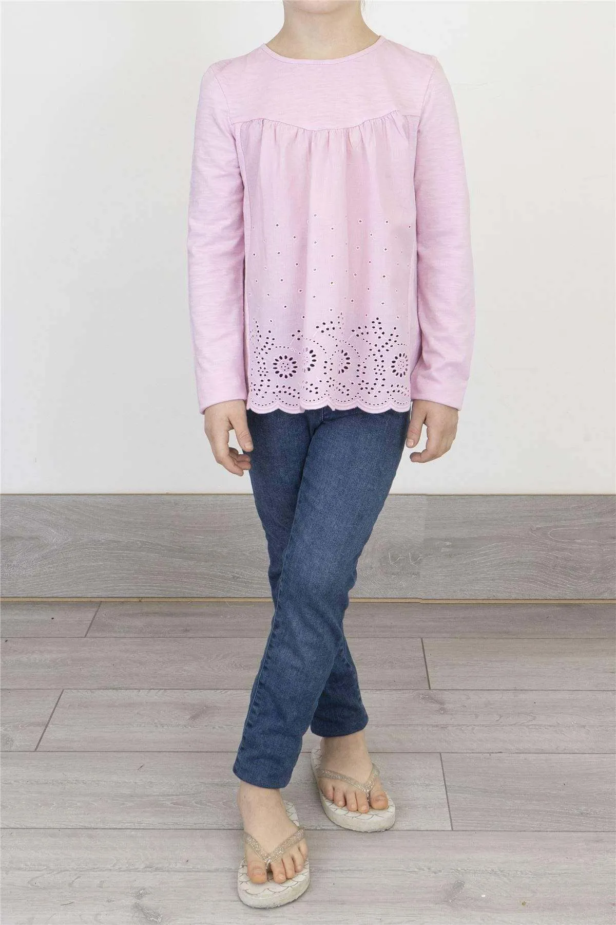 Next Girls Pink Long Sleeve Embroidered Cotton Top