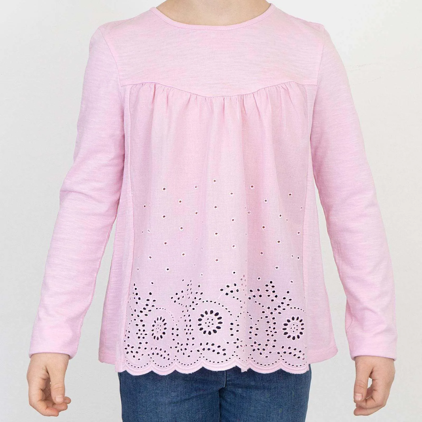 Next Girls Pink Long Sleeve Embroidered Cotton Top