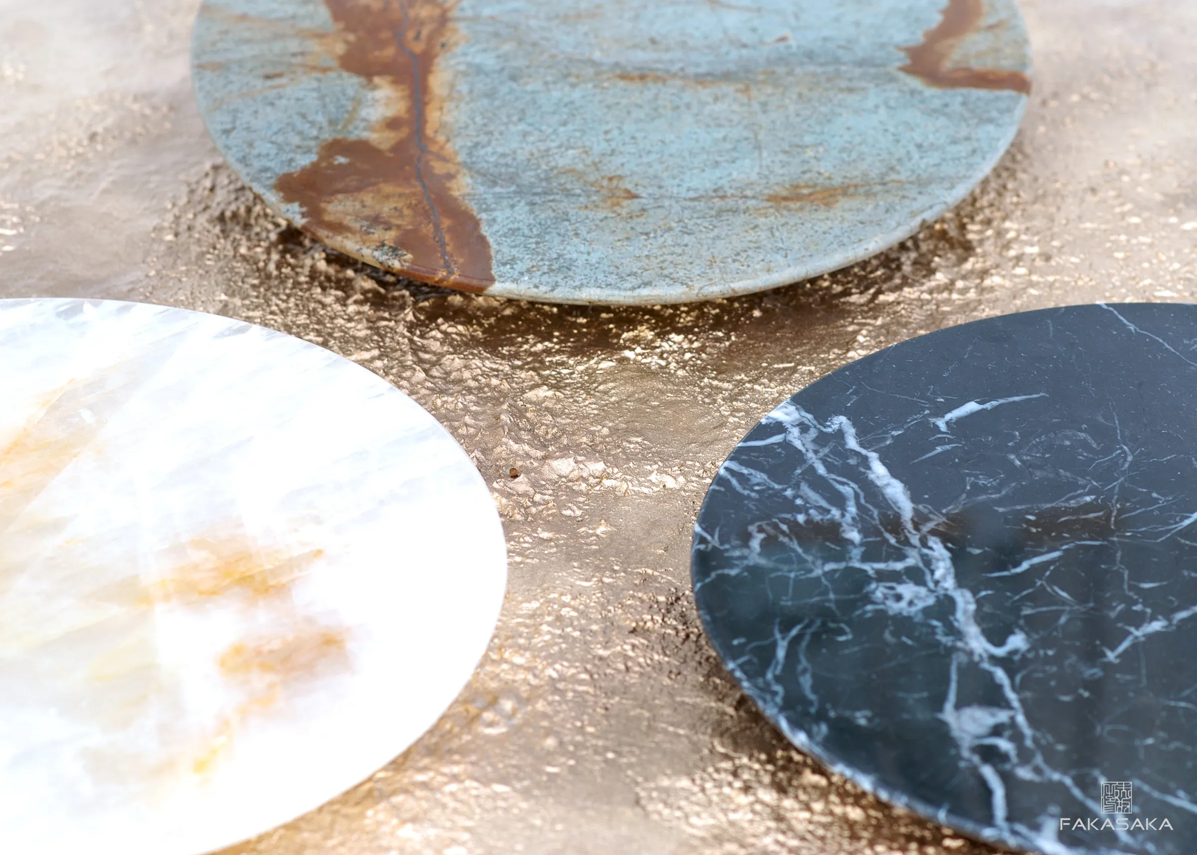 NINA DRINK TABLE<br><br>BLUE MARE QUARTZITE<br>POLISHED BRONZE