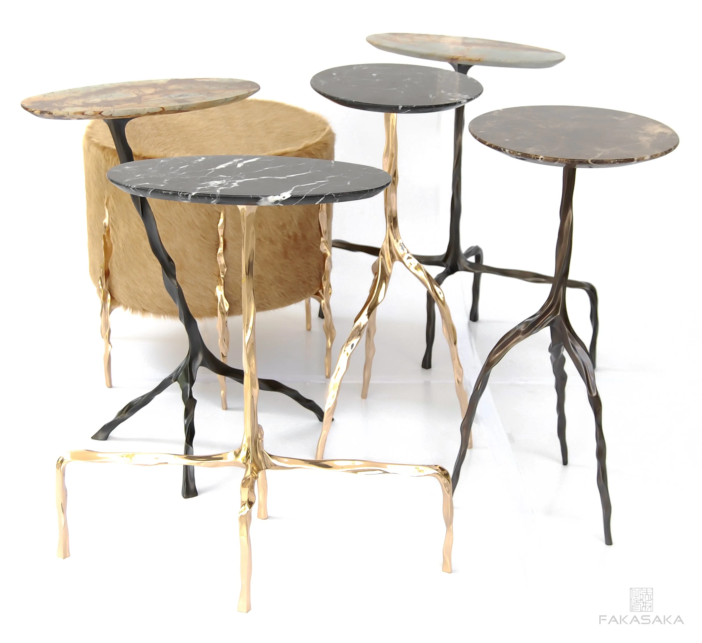 NINA DRINK TABLE<br><br>NERO MARQUINA MARBLE<br>BLACKBROWN BRONZE