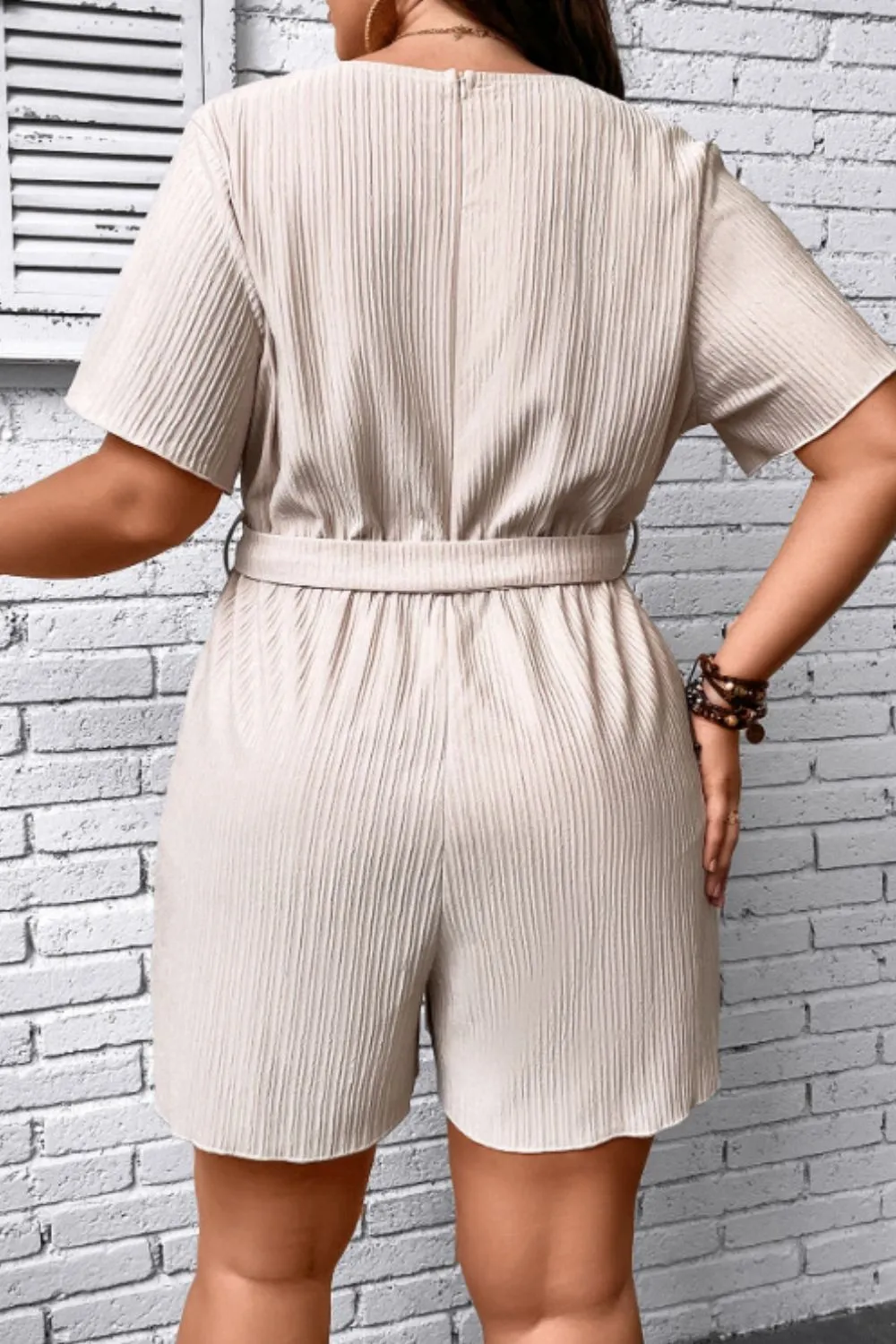 Plus Size Tie Waist Surplice Neck Romper