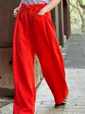 Poppy Red Pleat Front Detail Wide Leg Trousers