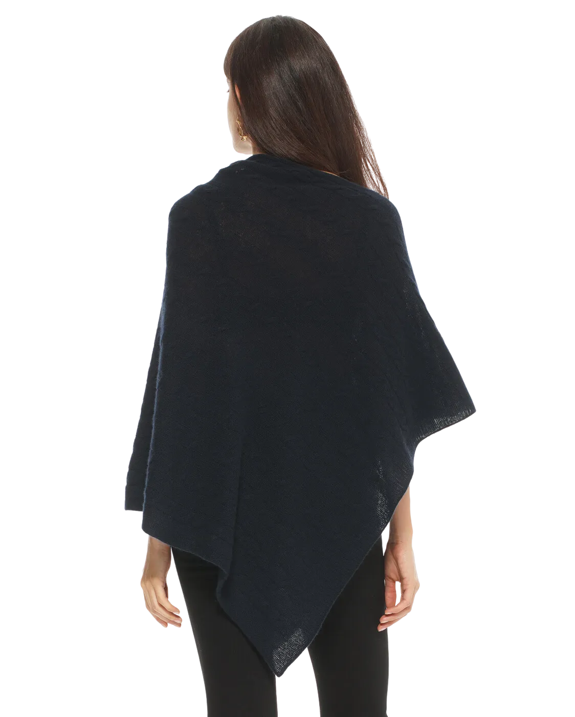 Pure Cashmere Cable Knit Poncho Navy Blue