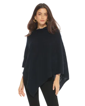 Pure Cashmere Cable Knit Poncho Navy Blue