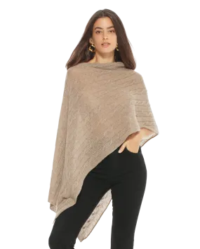 Pure Cashmere Cable Knit Poncho Taupe