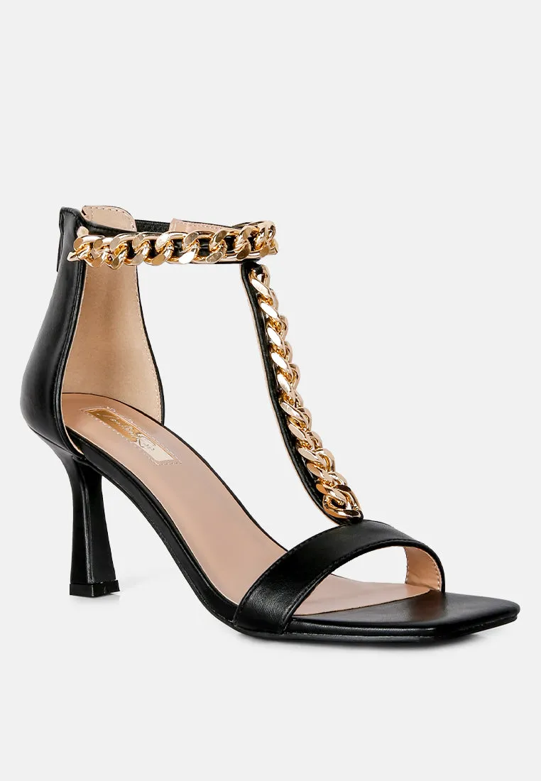 Real Gem T Strap Chain Detail Sandals