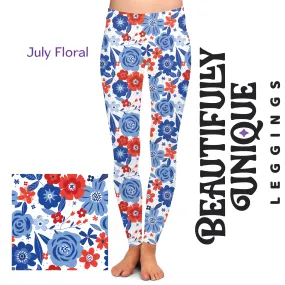 Red And Blue July Floral - High-quality Handcrafted Vibrant Leggings