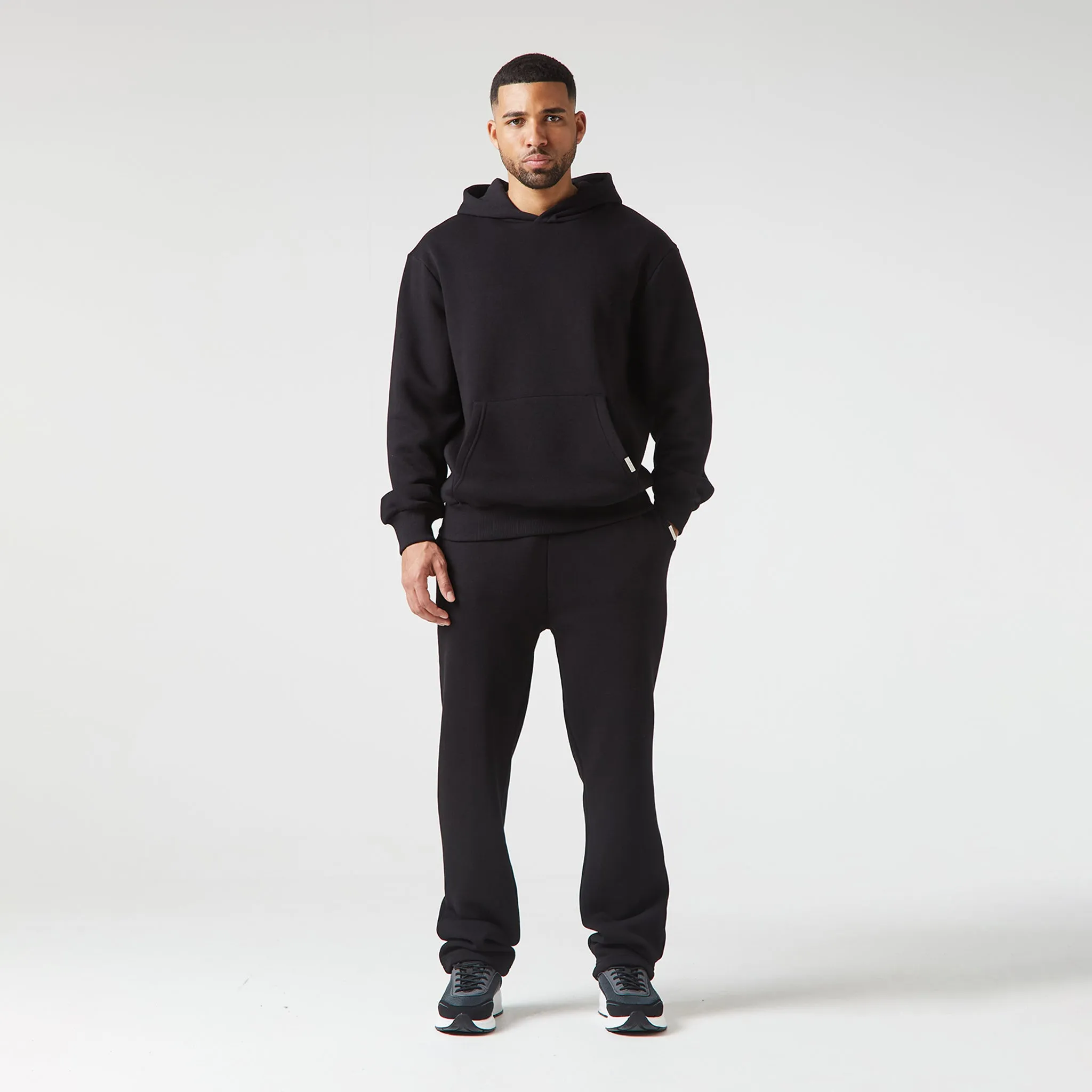 Relaxed Fit Open Hem Tracksuit | Black