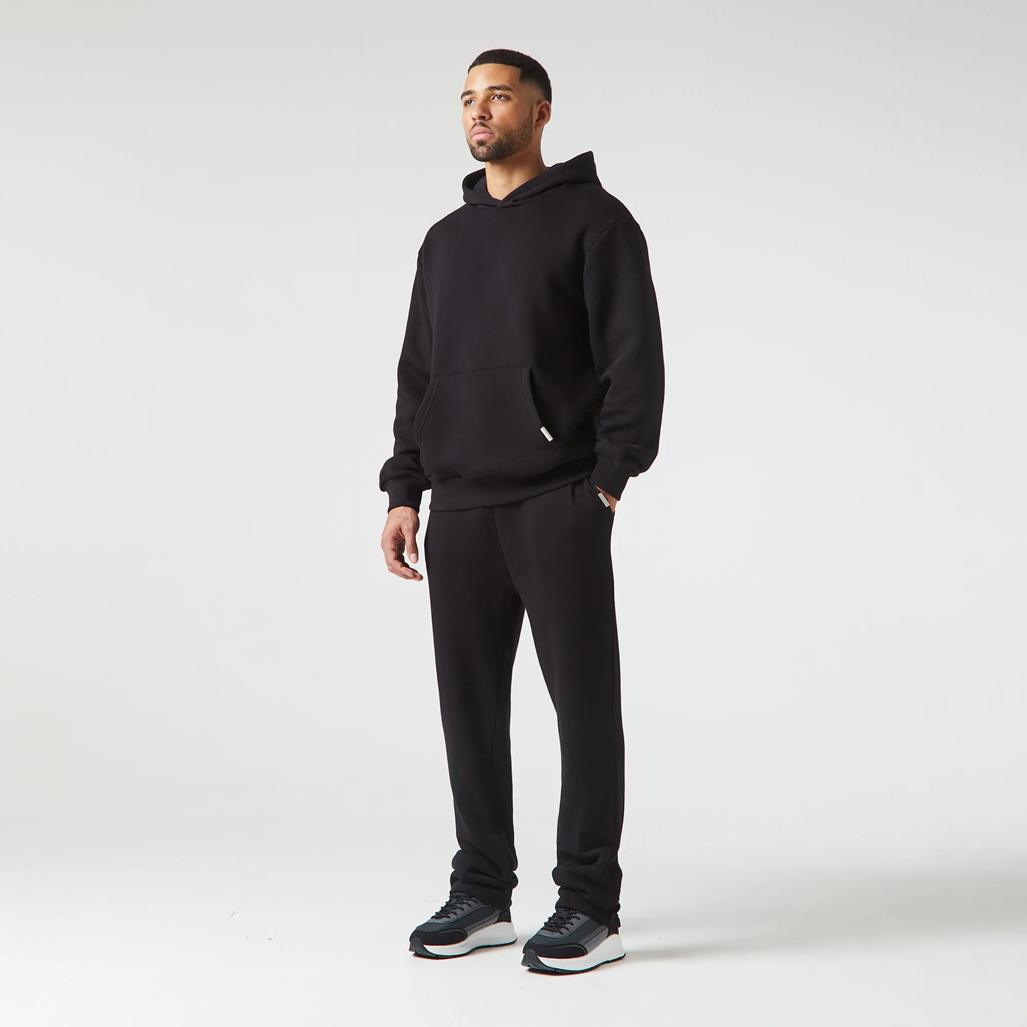 Relaxed Fit Open Hem Tracksuit | Black