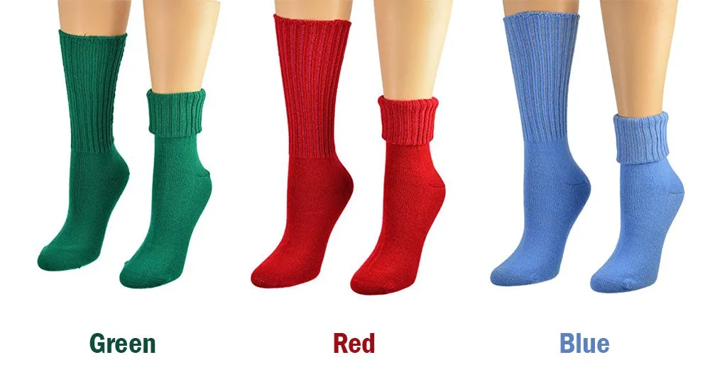 Solid Color Ribbed Crew Turn cuff Soft Acrylic Socks 3 Pair Pack Socks