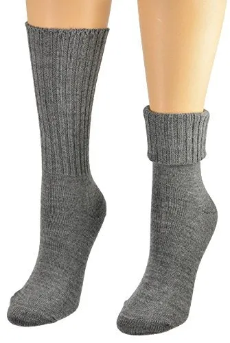 Solid Color Ribbed Crew Turn cuff Soft Acrylic Socks 3 Pair Pack Socks