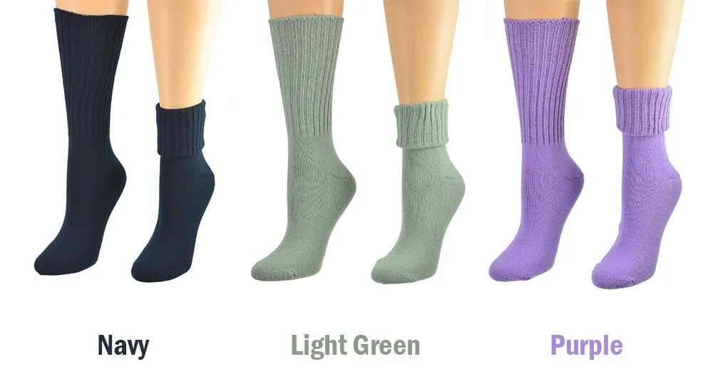 Solid Color Ribbed Crew Turn cuff Soft Acrylic Socks 3 Pair Pack Socks