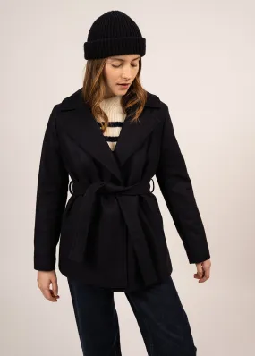 STE LAURY - Short Wool Belted Coat for Women (NAVY)