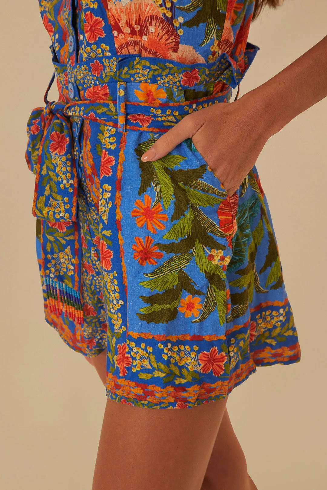 Stiched Garden Blue Romper