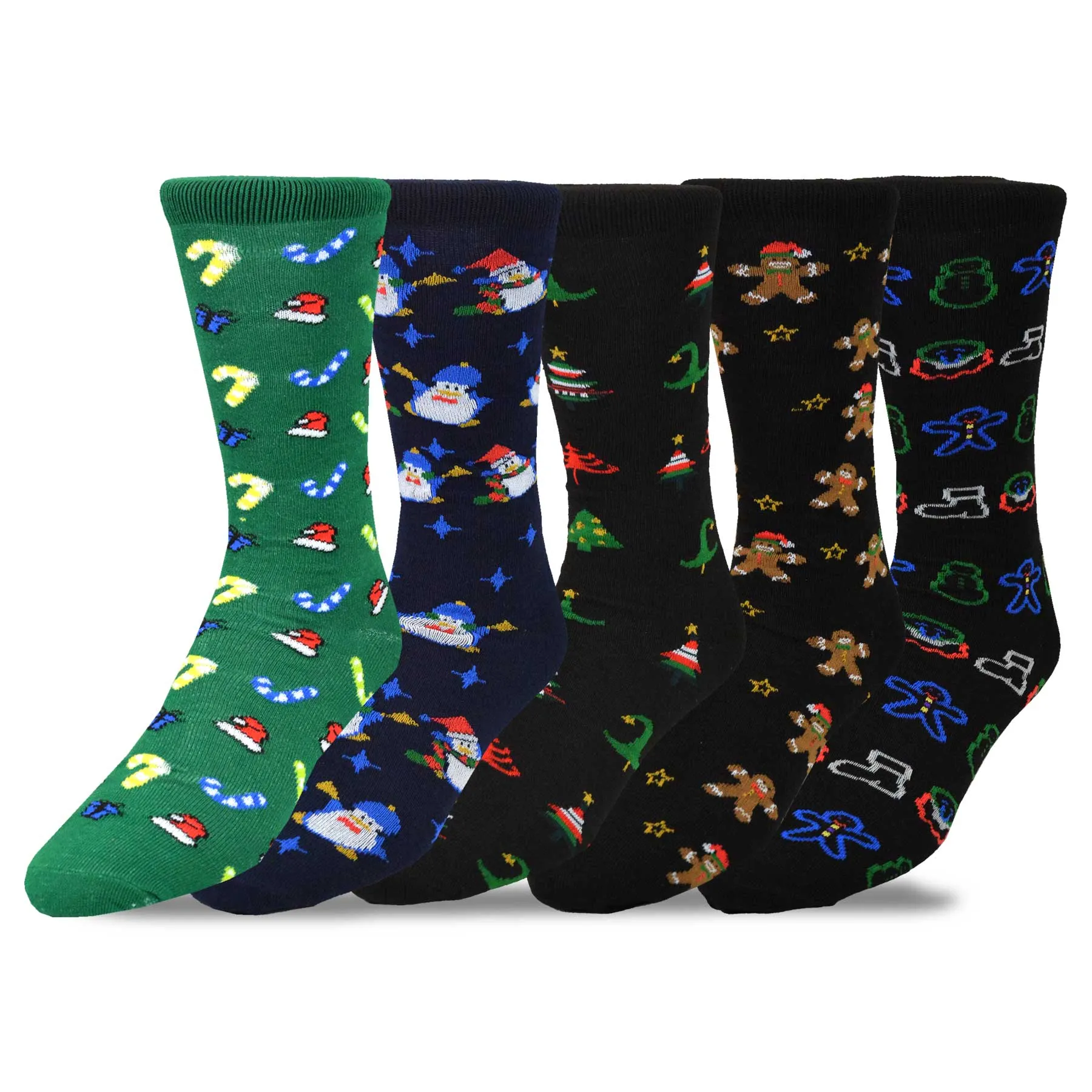 TeeHee Socks Men's Christmas Polyester Crew Gingerbread Man 5-Pack (51122)