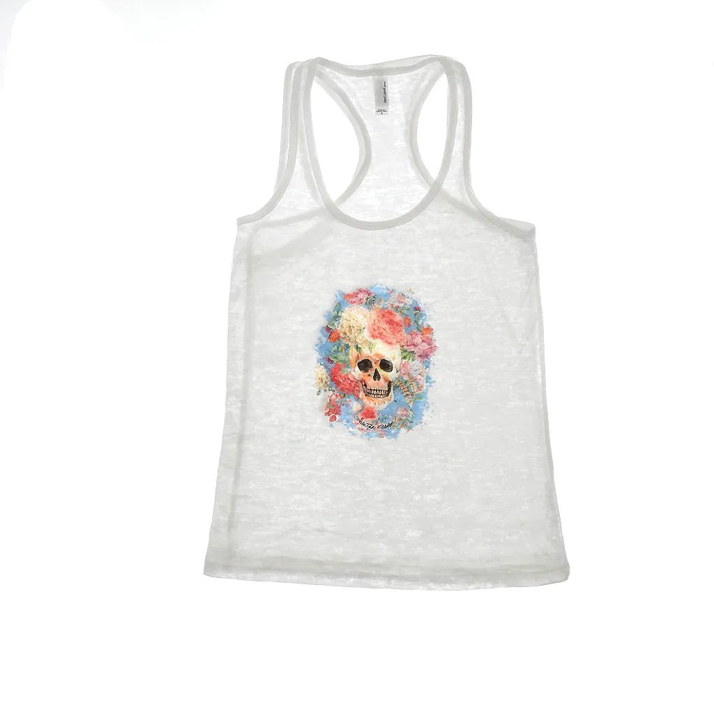 Walter Knabe White Tank Skull Floral Light Blue